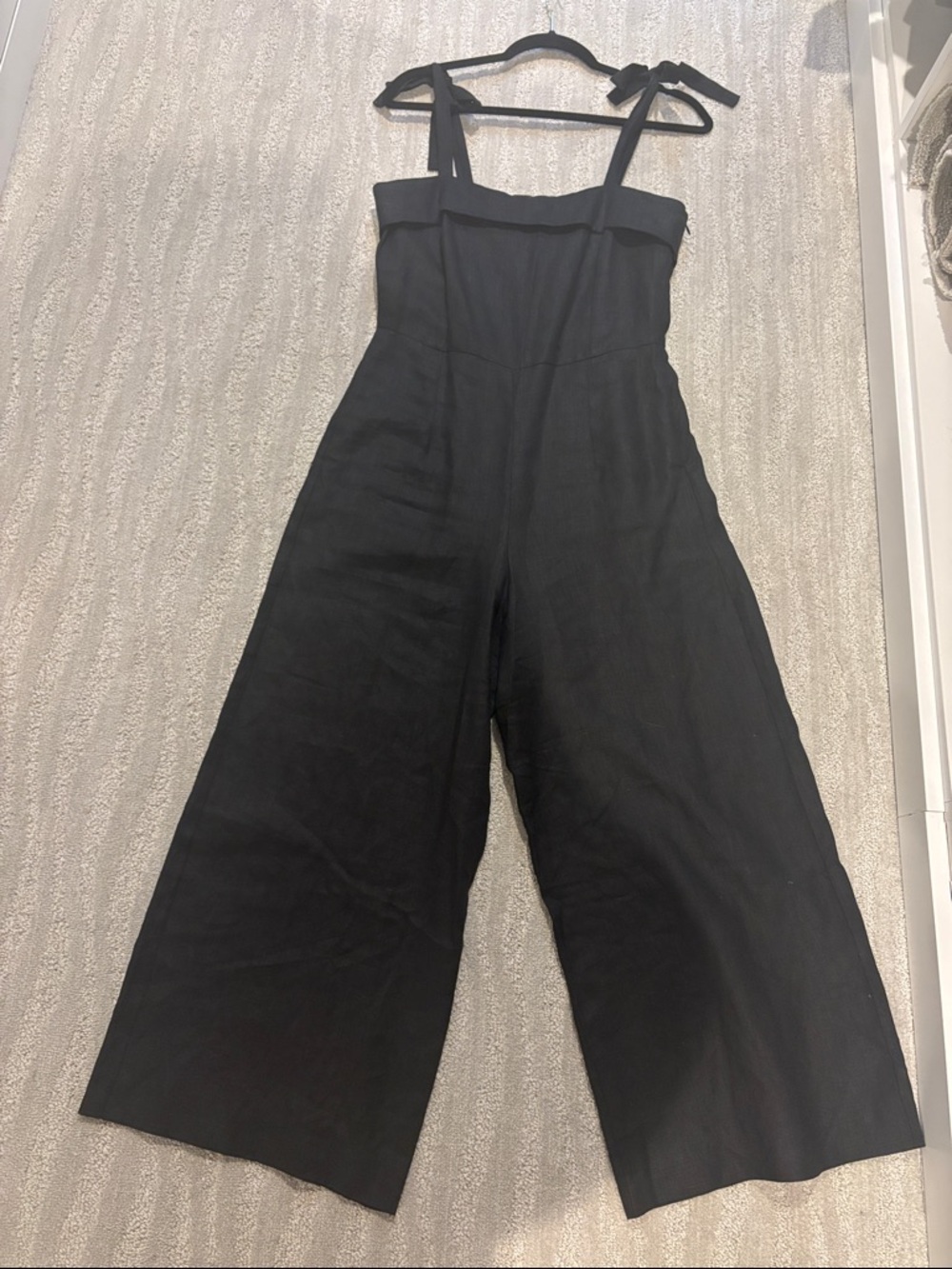 Fifteen Twenty Black Wide-Leg Linen Jumpsuit with Tie Straps